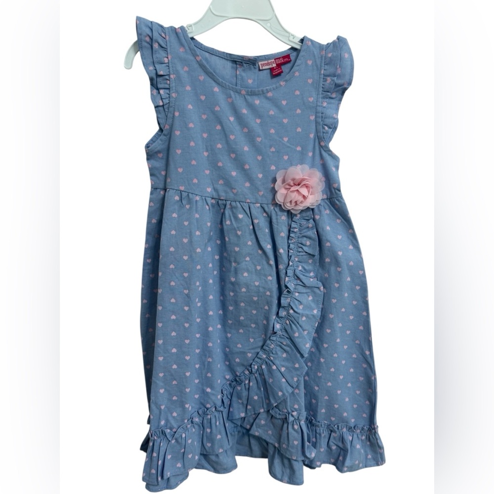 Penelope Mack Girls Dress Size 4T Blue Pink Hearts NWT